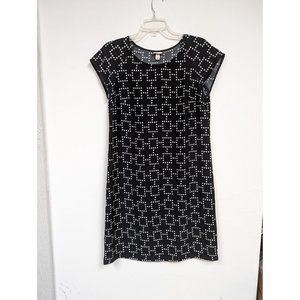 Merona Size Medium Dress Cap Sleeve Black White Fitted Modest Womens Polka Dot